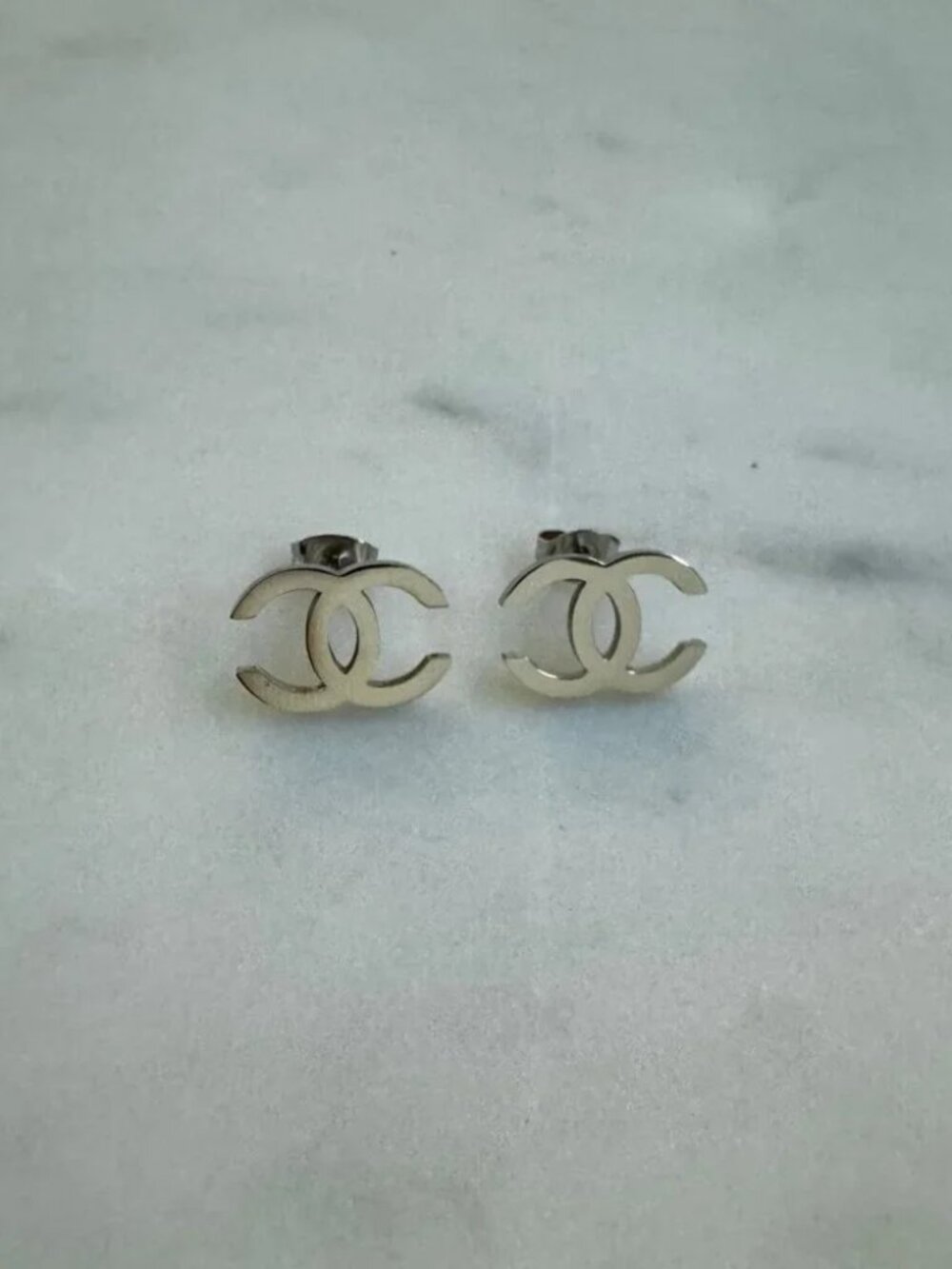 Vintage C Earrings - Silver Studs - Silver Earrings - Picture 2 of 2